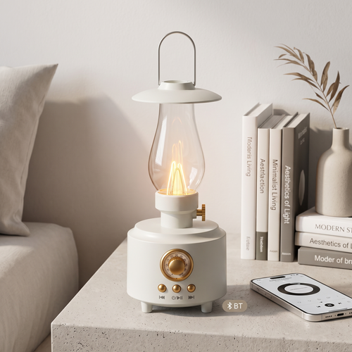 Vintage Lantern Bluetooth Speaker with Warm LED Flame Light